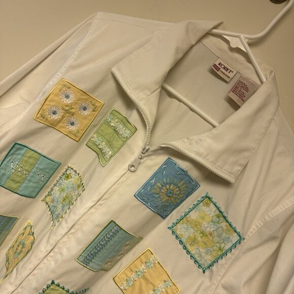 Koret Jackets & Blazers - VTG Koret Francisca Full Zip Jacket XL White Multi Patch Grandmacore 90s